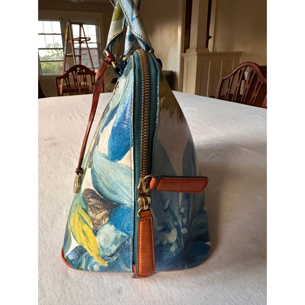 HOLDING DO NOT BUY Brahmin Duxbury Satchel Floral Blue Yellow Leather Dome Bag - Picture 10 of 11